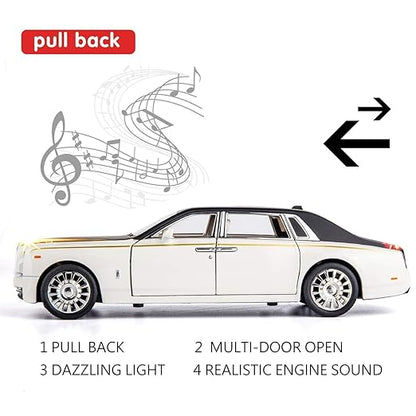 Royce Phantom Toy Car Metal Pull Back Diecast Car with Openable Door and Sound Light, Gifts Toys for Kids (1:32 Rolls Royce Phantom- White & Black)