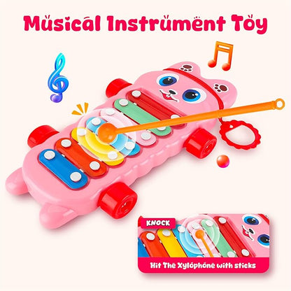 Mommers- Xylophone Musical Educational Toy for Kid (1-3Year Old) I Toddlers Babies Kids Girls, Boys I 2-in-1 Piano Combined I Safe for Kids Drum Sticks for Fast and Fun Learning for Kid- Pink